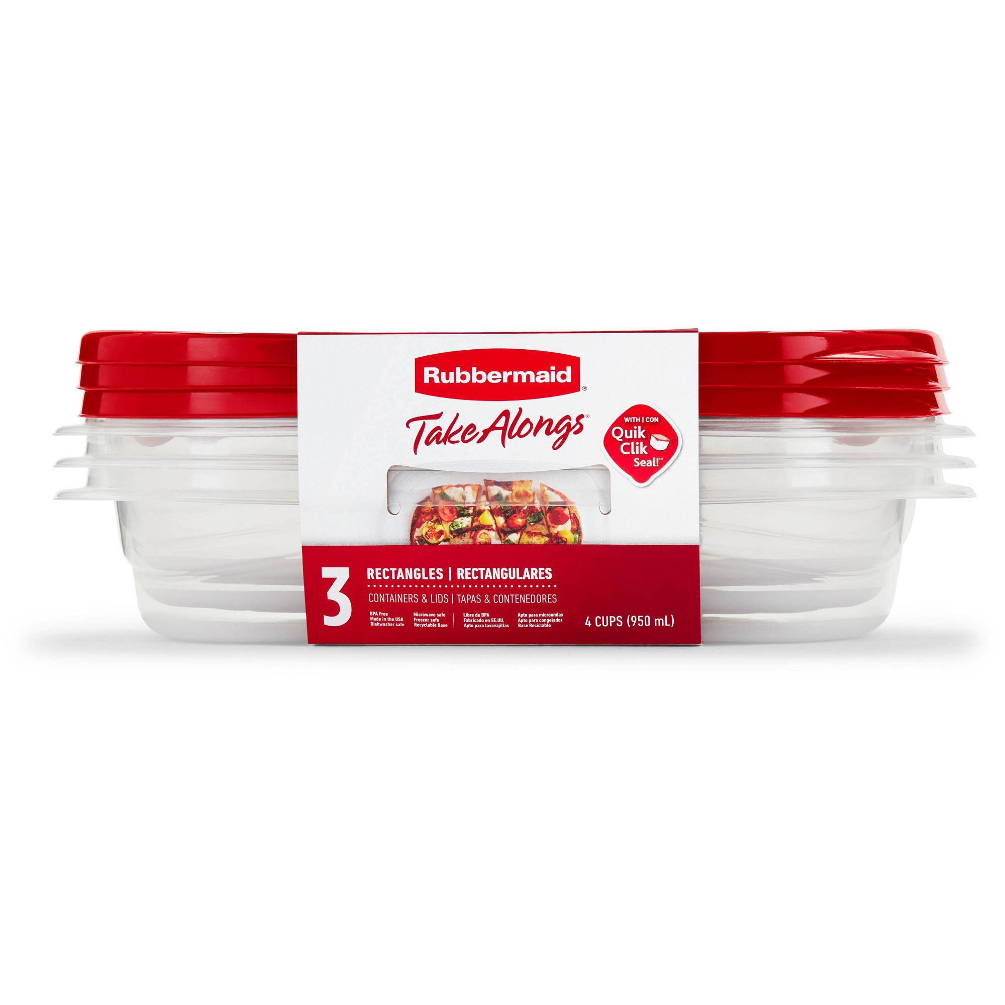 Meal Prep Containers - 뚜껑이 있는 빨간색 직사각형 식품 보관