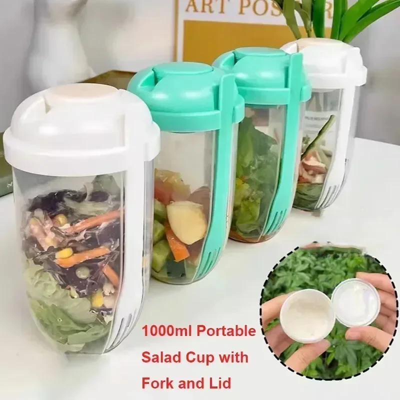 Meal Prep Yogurt Containers - 뚜껑과 포크가 함께 있는 휴대용 샐러드