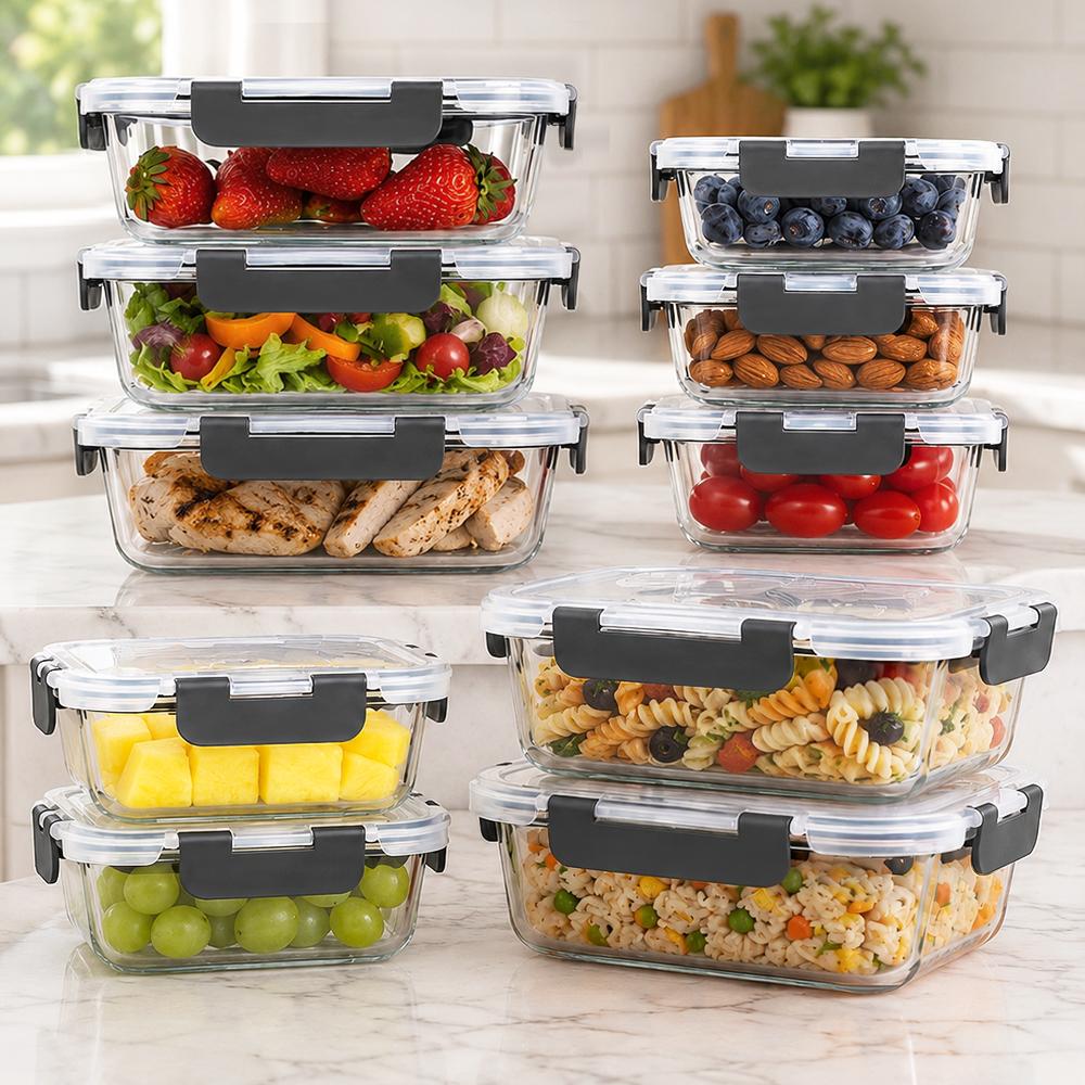 Meal Prep Glass Containers With Lids - 유리 식품 보관 용기 세트 10개입,