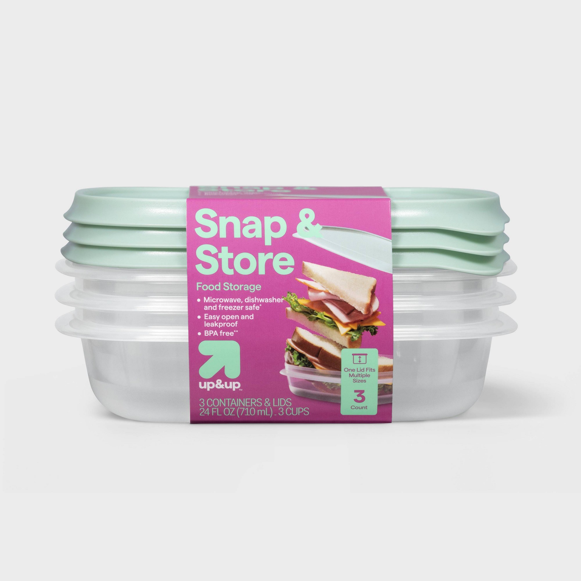 Meal Prep Containers - 3ct 사각형 스냅 뚜껑이 있는 식품