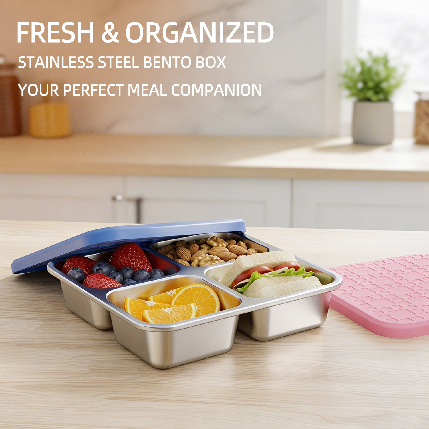 304 스테인리스 스틸 4칸 분리형 도시락 용기, 실리 - Meal Prep Containers 리뷰 및 가격