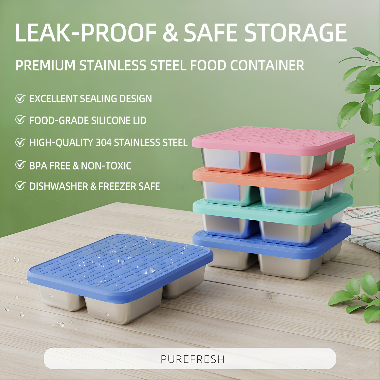 304 스테인리스 스틸 4칸 분리형 도시락 용기, 실리 - Meal Prep Containers 리뷰 및 가격